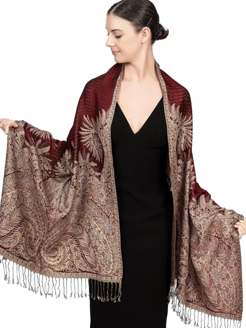 Reversible Paisley Pashmina Rave Scarf – Exotic Indian Shawls and Wraps for Even